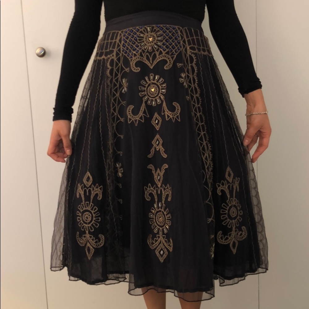 Blue and gold beaded skirt